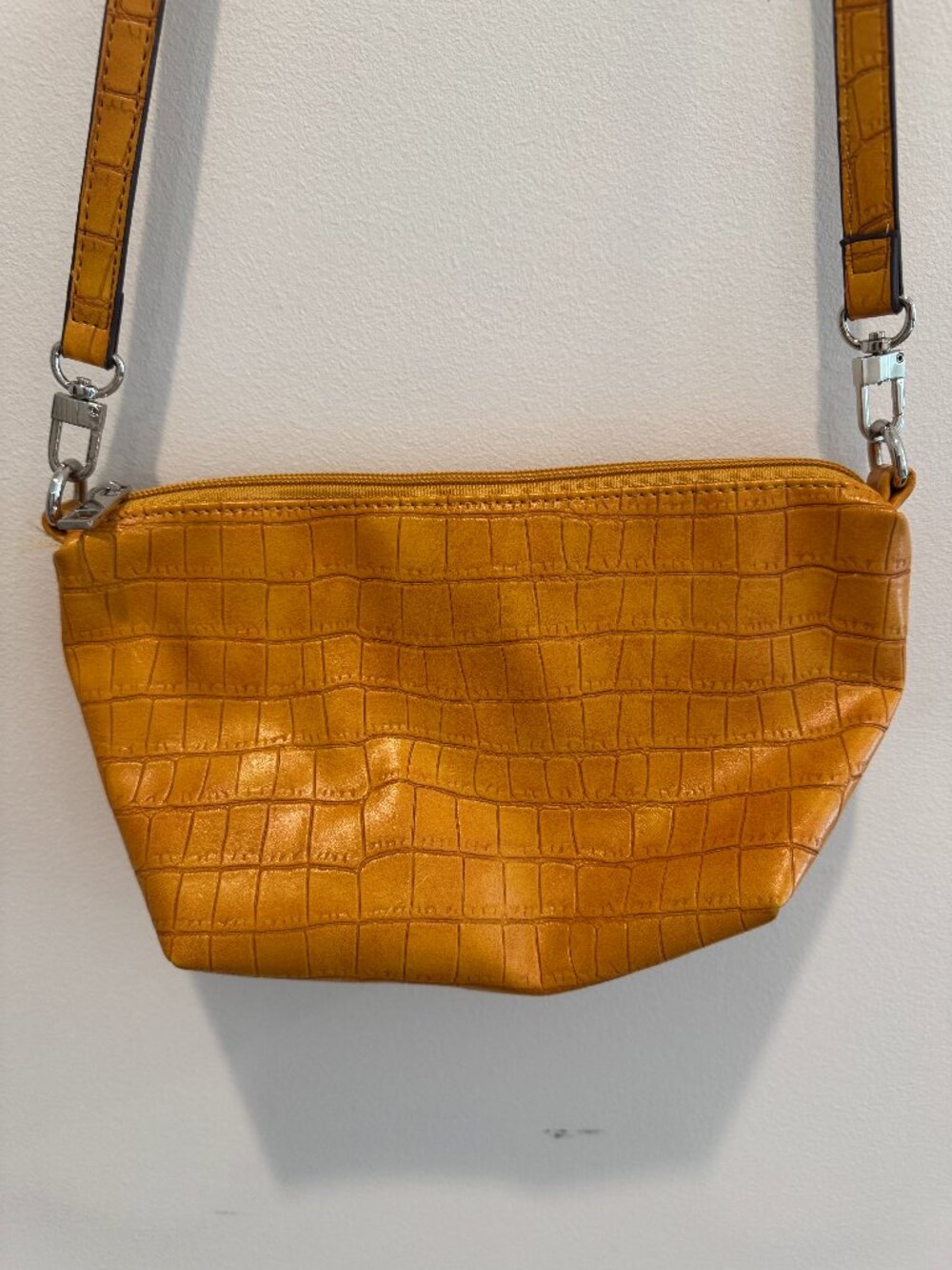 Carlos Santana croc embossed shoulder bag in yellow gold